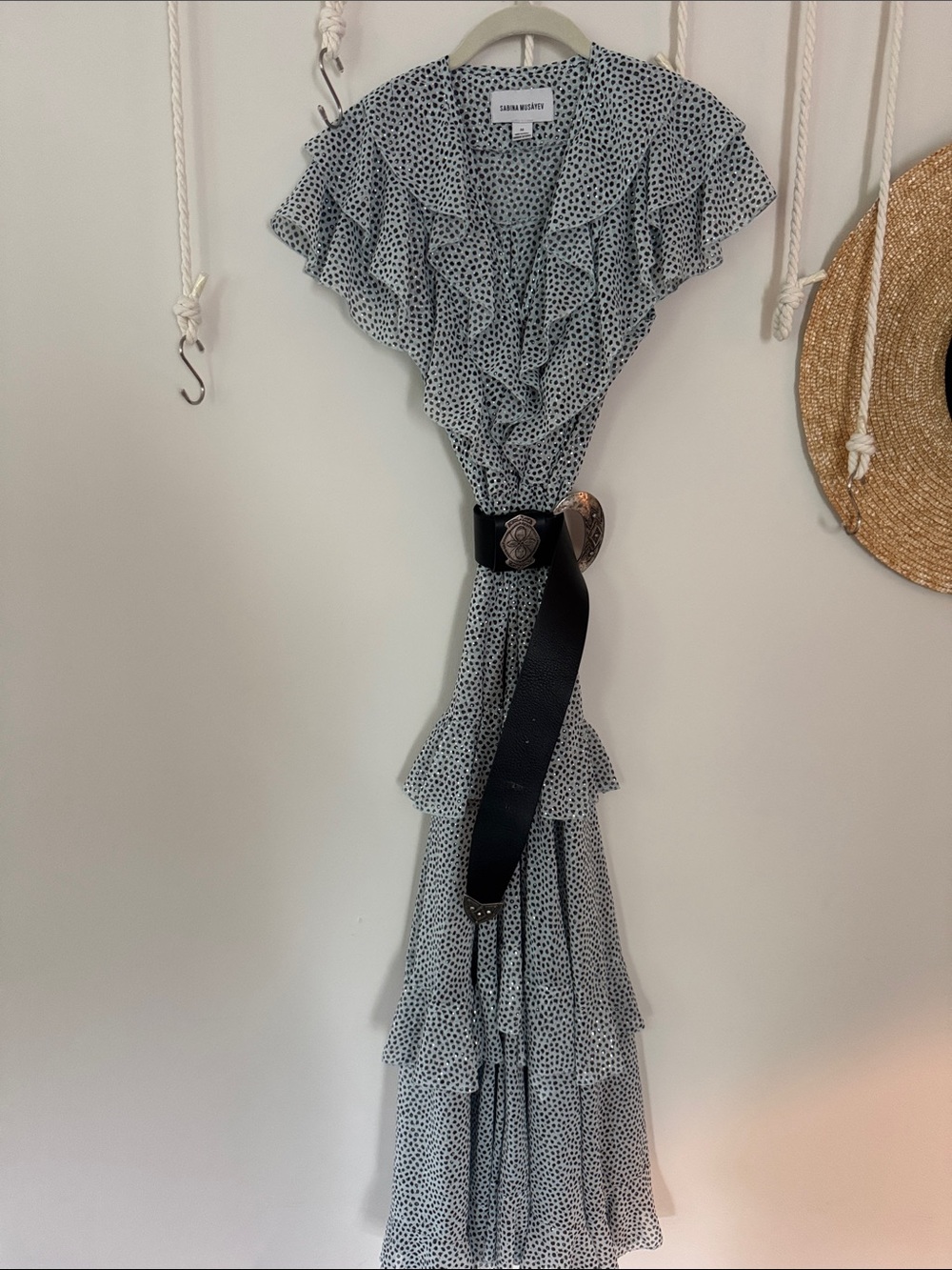 Sabina Musayev Black and White Polka Dot Maxi Dress